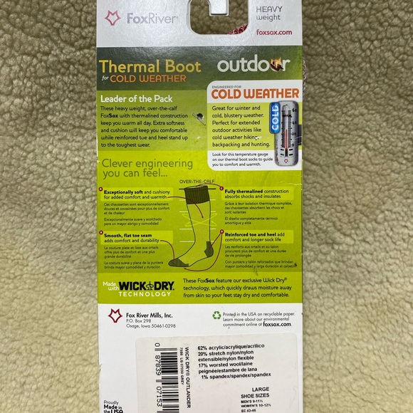 FOX RIVER Thermal Boot Socks | Heavy Weight Wool Blend | Size Large - Picture 4 of 4